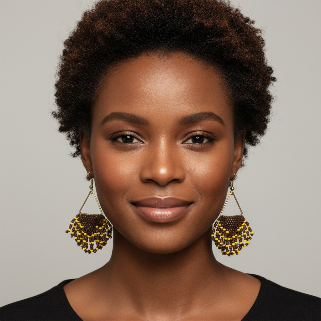 Arise Fringe Earrings – Brown & Yellow
