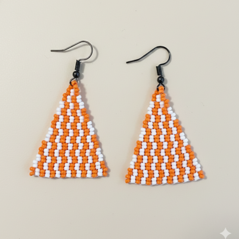 Blitz Drop Earrings – Orange & White Cascade Pattern