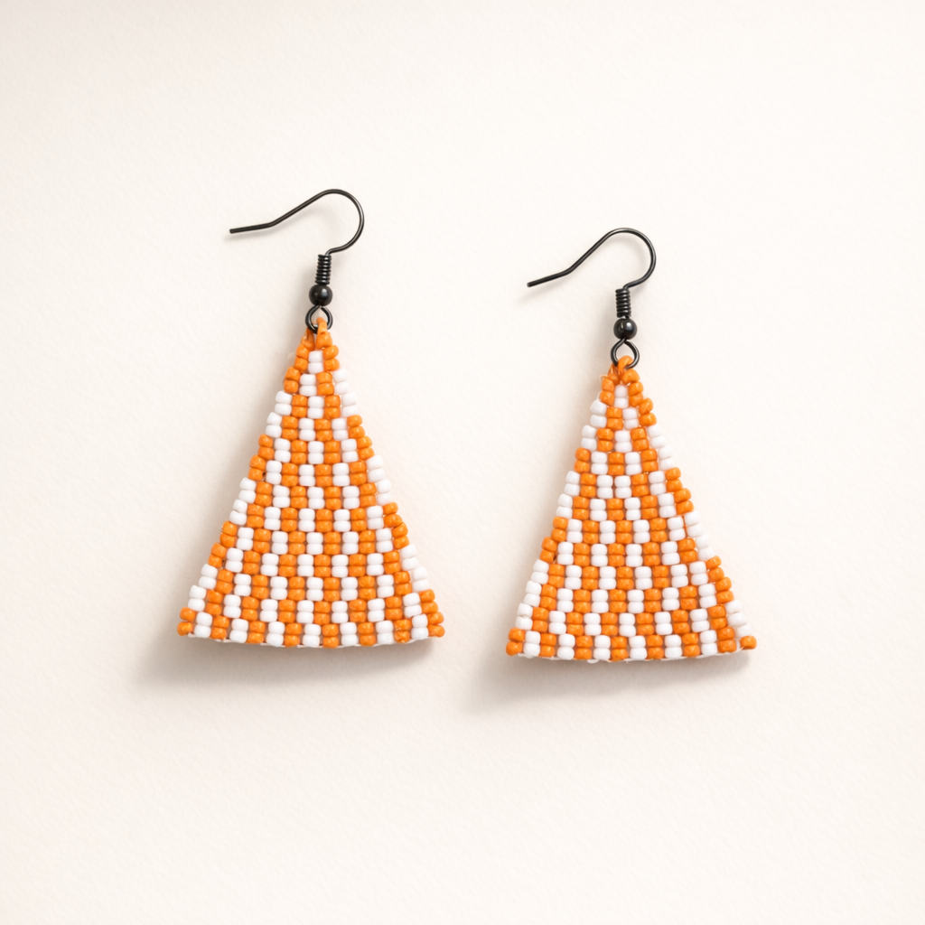 Blitz Drop Earrings – Orange & White Cascade Pattern