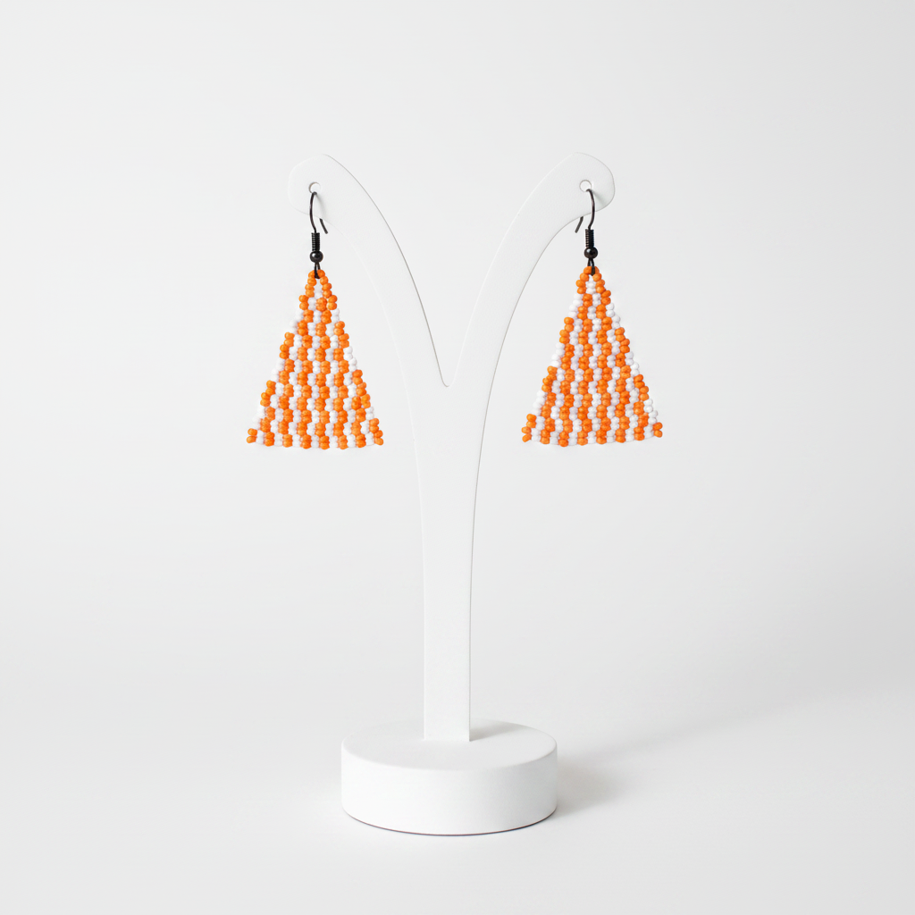 Blitz Drop Earrings – Orange & White Cascade Pattern