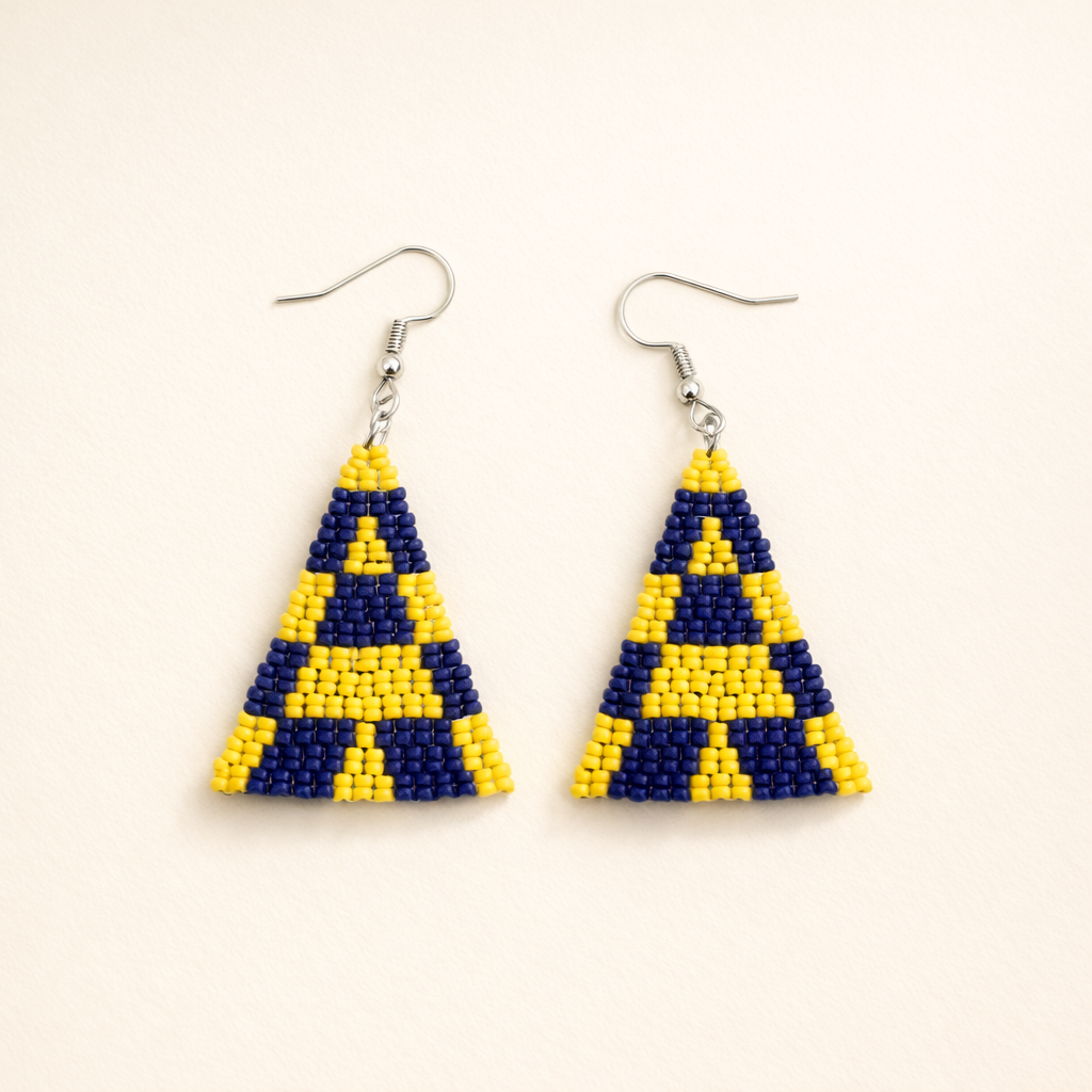Blitz Drop Earrings – Navy & Yellow Checkered Pattern