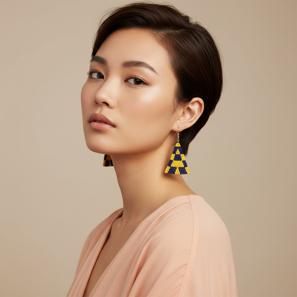 Blitz Drop Earrings – Navy & Yellow Checkered Pattern