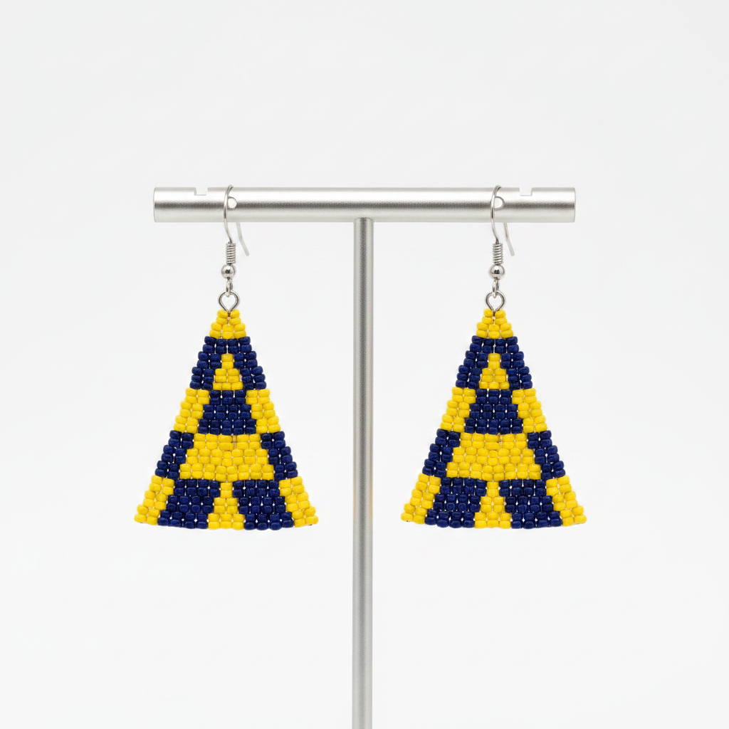 Blitz Drop Earrings – Navy & Yellow Checkered Pattern