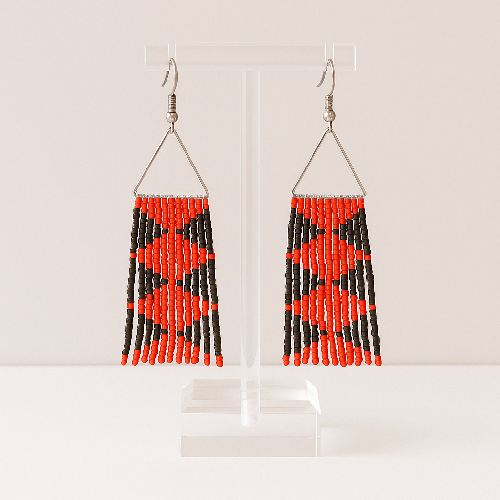 Echo Beaded Fringe Earrings – Red & Black