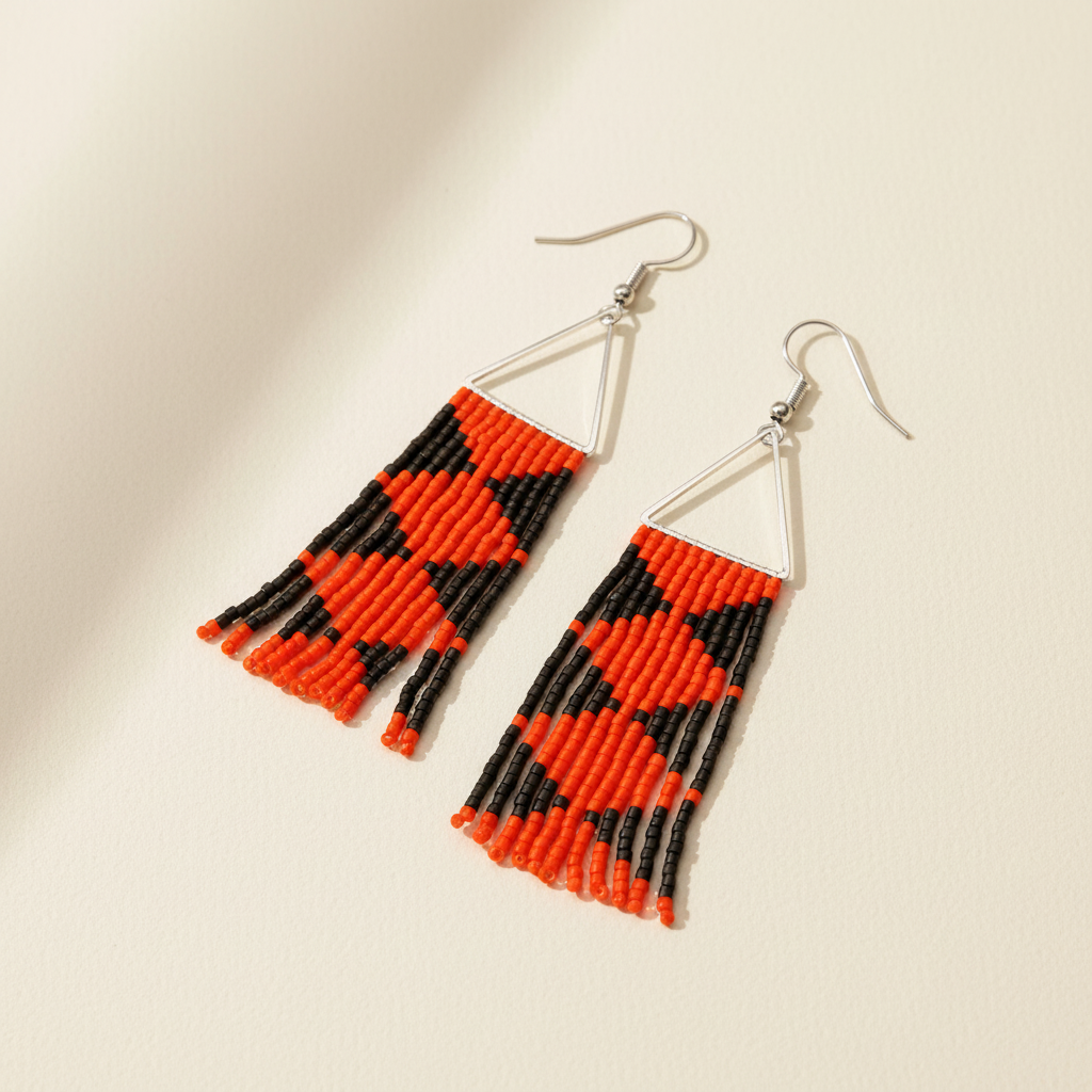 Echo Beaded Fringe Earrings – Red & Black
