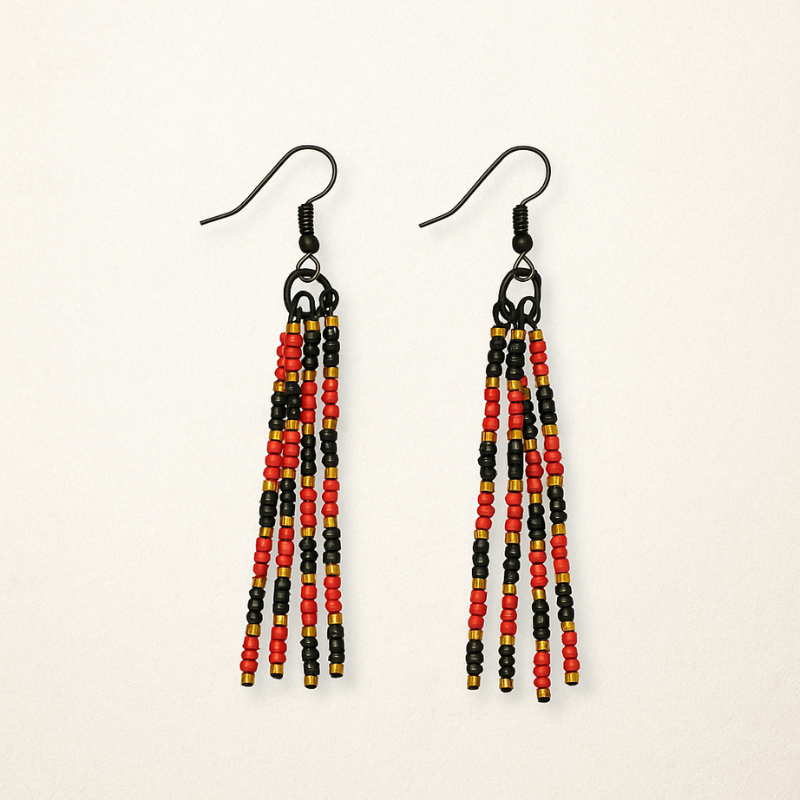 Jael Beaded Pin Earrings – Red, Black & Gold