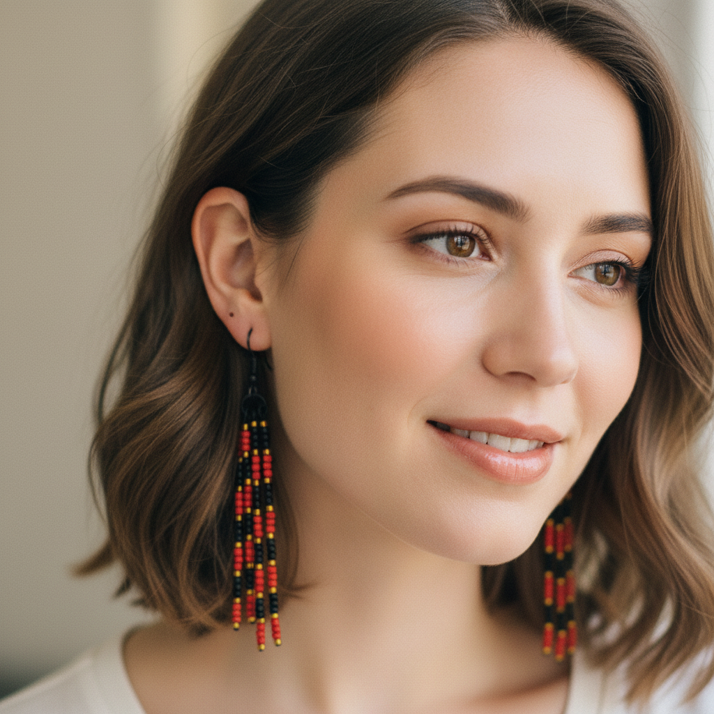 Jael Beaded Pin Earrings – Red, Black & Gold