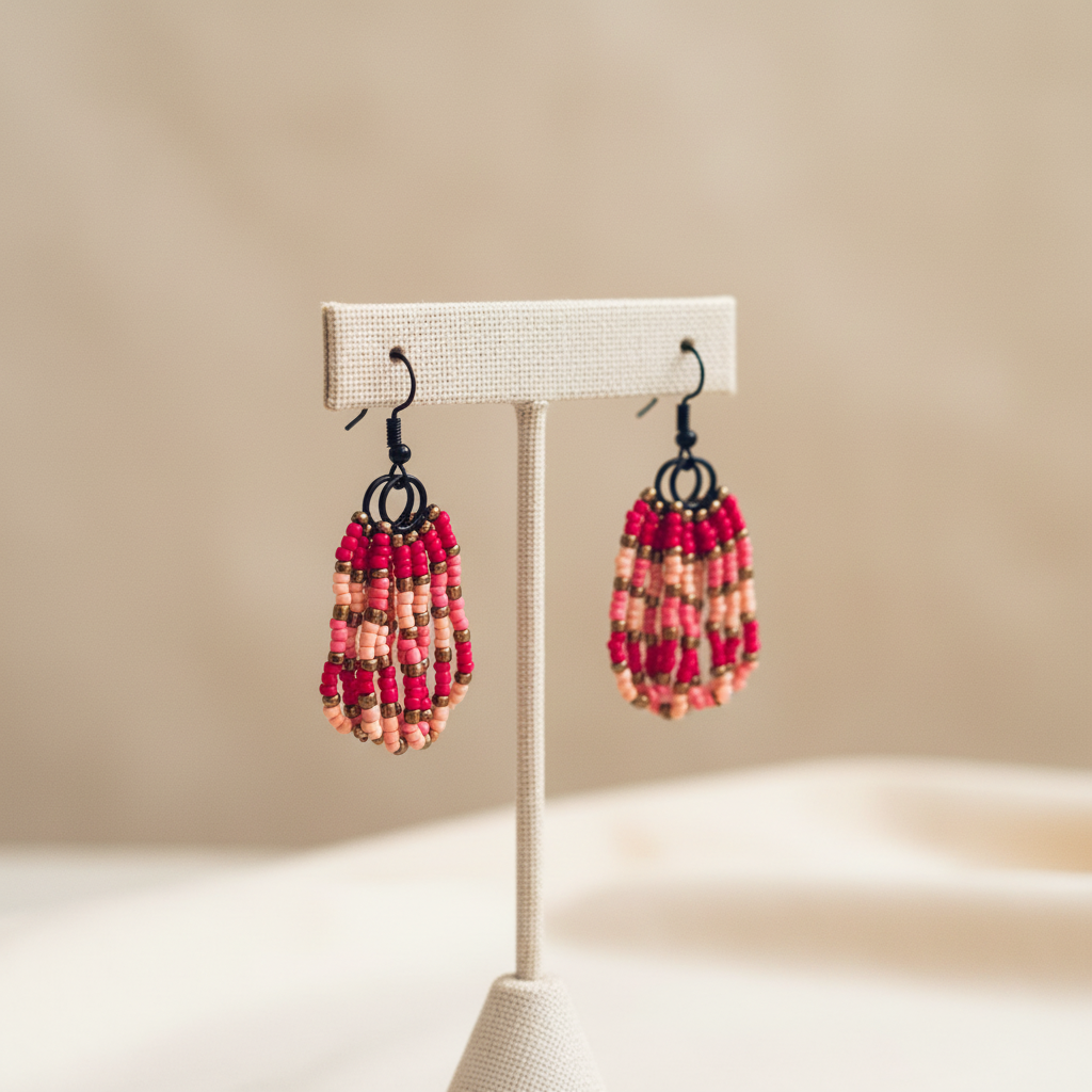 Eti Beaded Dangle Earrings – Fuchsia & Pink