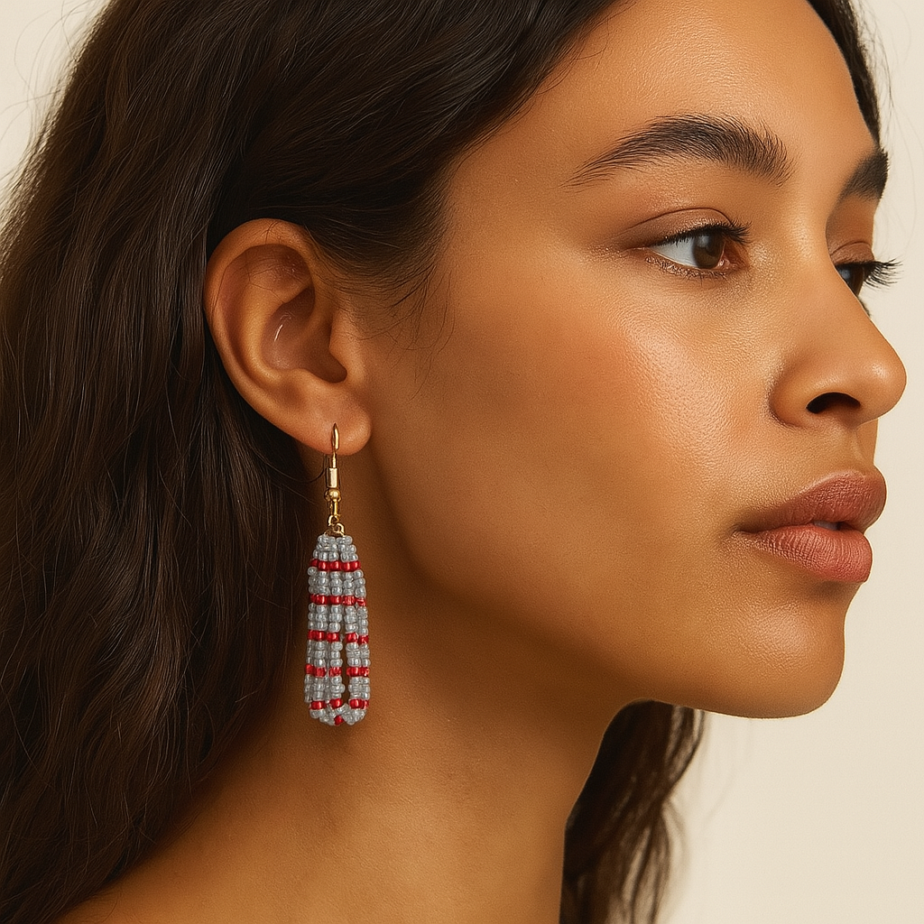 Eti Beaded Dangle Earrings – Silver Sage & Red