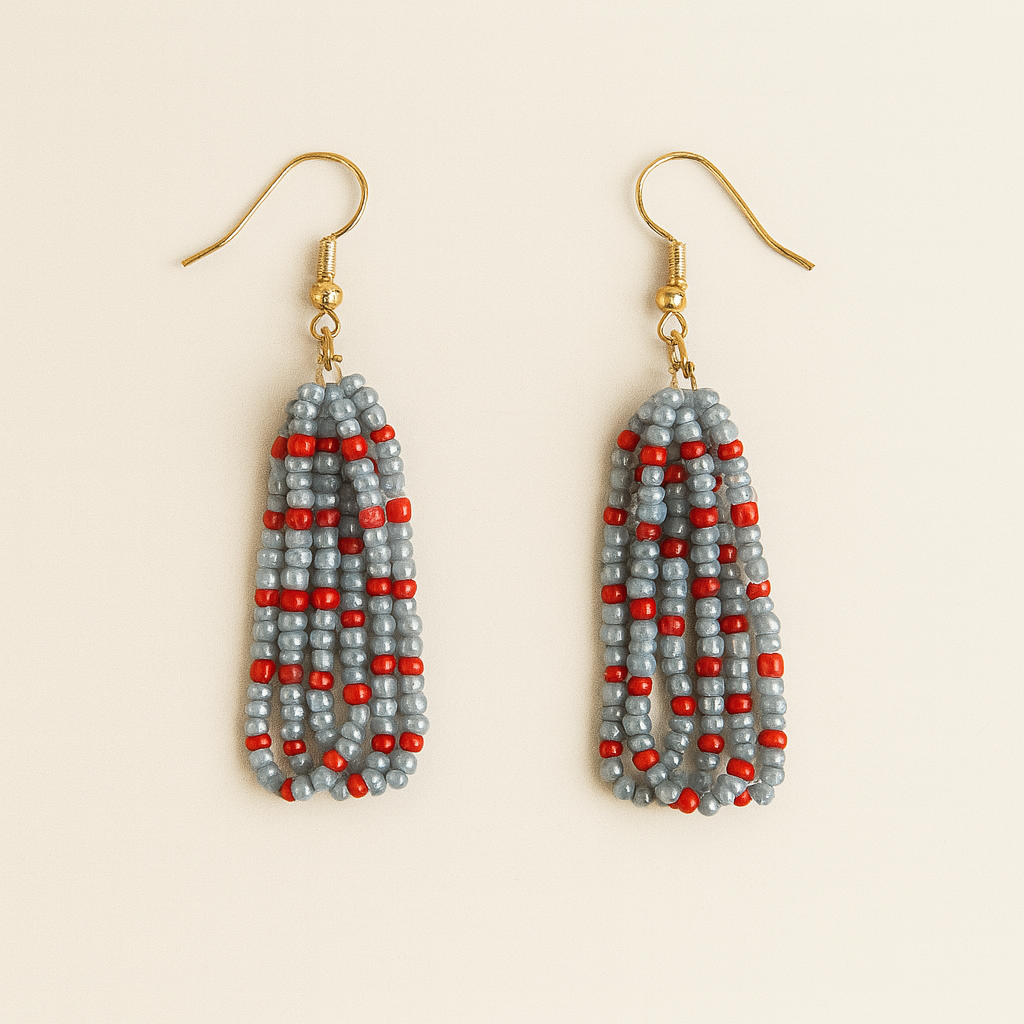 Eti Beaded Dangle Earrings – Silver Sage & Red