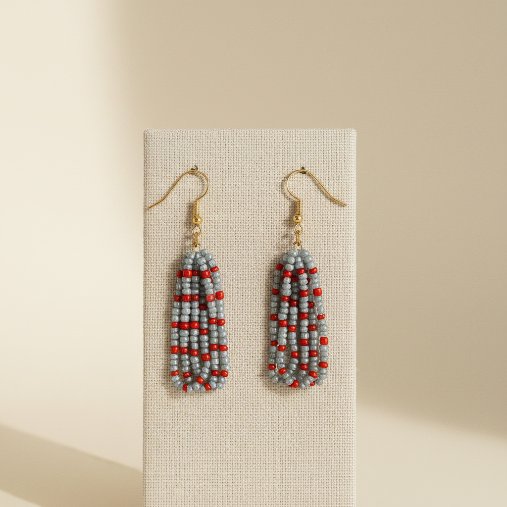 Eti Beaded Dangle Earrings – Silver Sage & Red