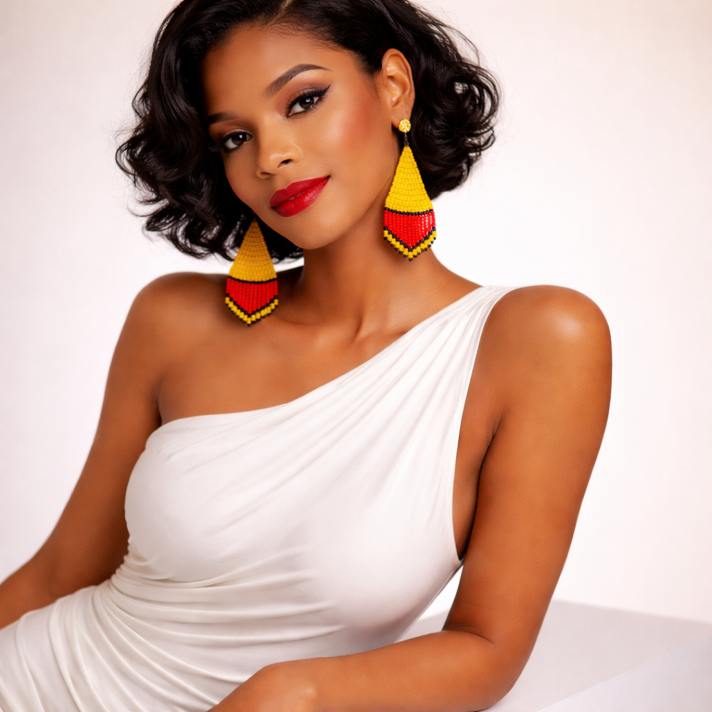 Poise Beaded Earrings – Yellow, Red & Black