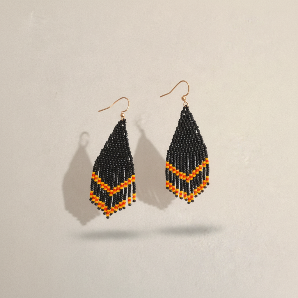 Poise Beaded Earrings – Black, Yellow & Red