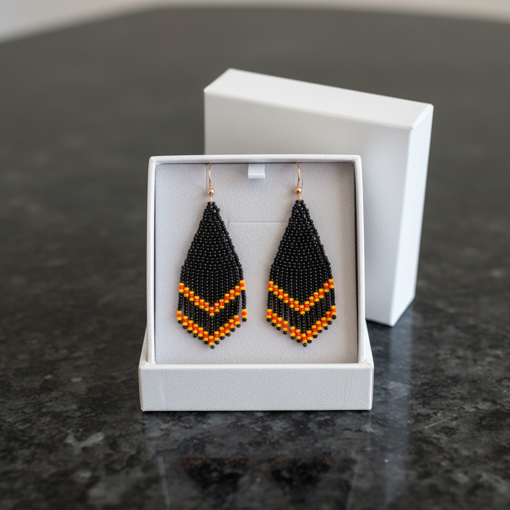 Poise Beaded Earrings – Black, Yellow & Red