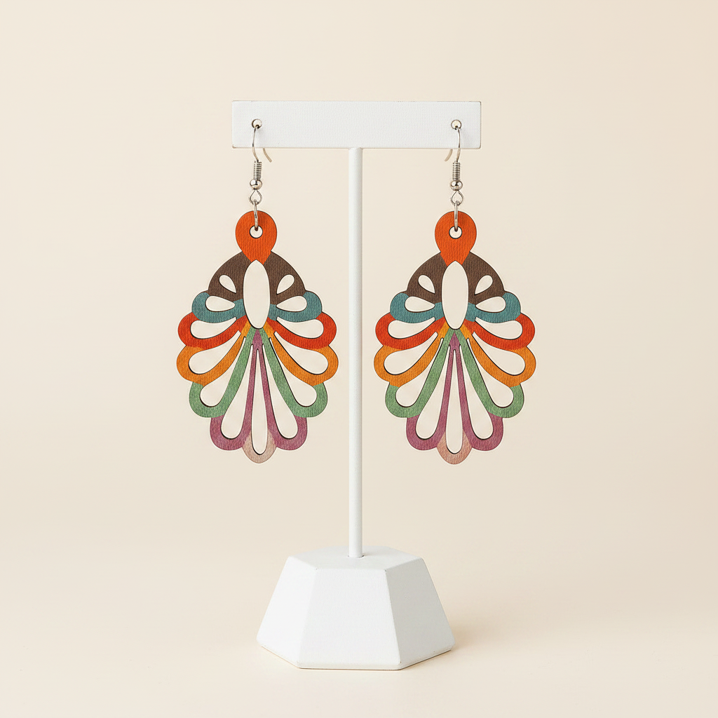 Prism  Hand-Painted Wood Dangle Earrings –  Multi-Color
