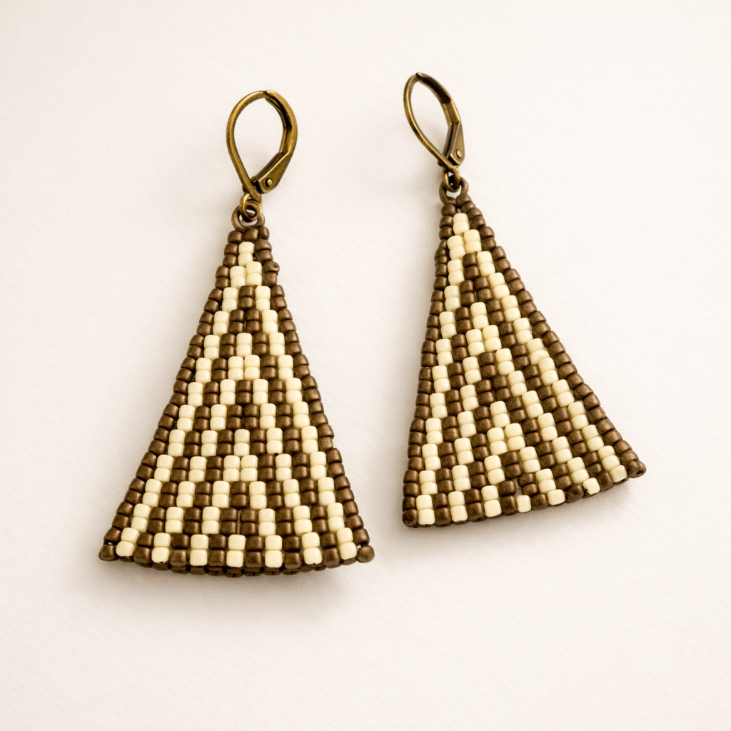 Blitz Drop Earrings – Opaque Cream & Antique Bronze