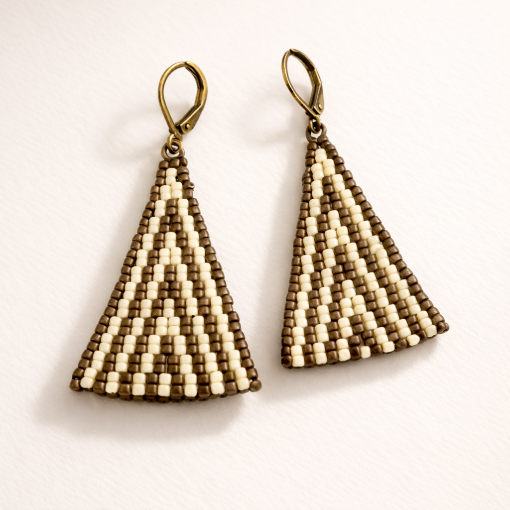 Blitz Drop Earrings – Opaque Cream & Antique Bronze