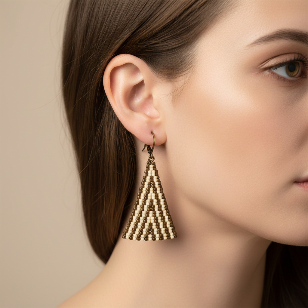 Blitz Drop Earrings – Opaque Cream & Antique Bronze