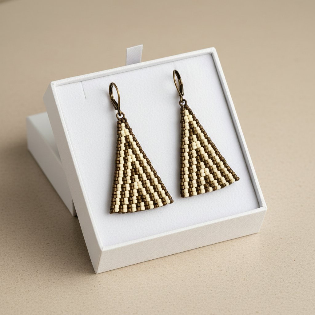 Blitz Drop Earrings – Opaque Cream & Antique Bronze