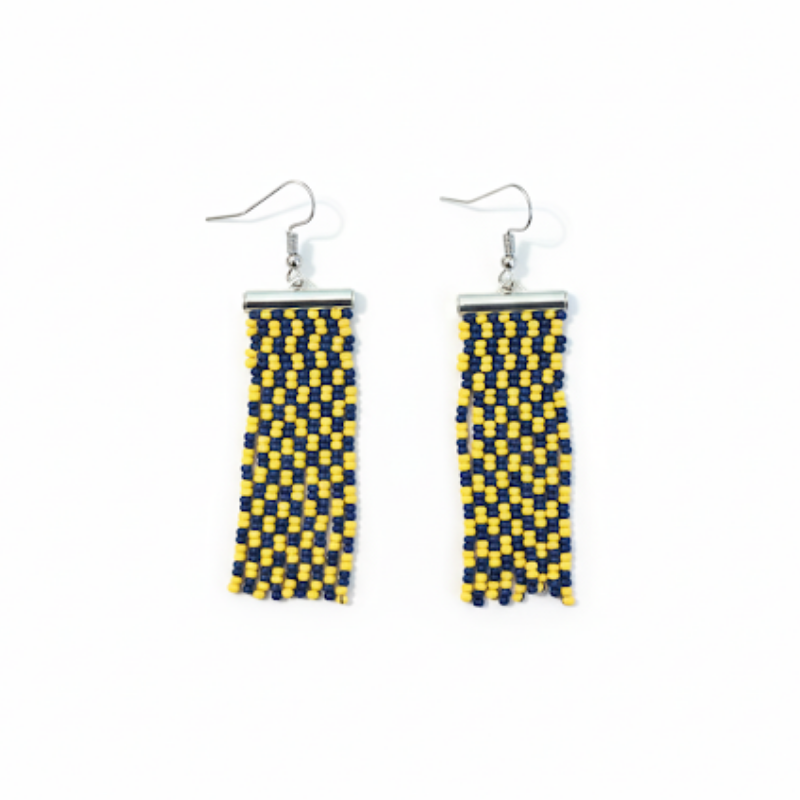 Adorn Linear Fringe Earrings – Navy Blue & Yellow
