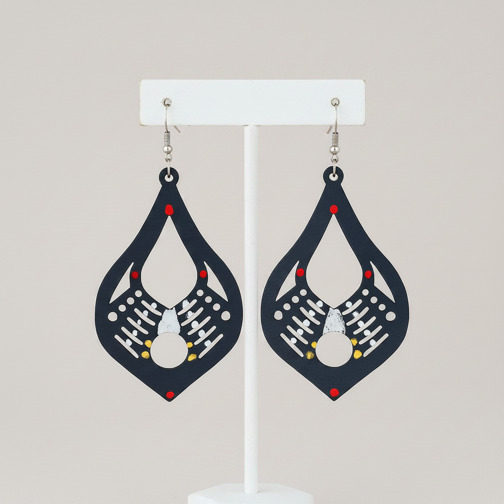 Nida Hand-Painted Wood Dangle Earrings – Navy Blue