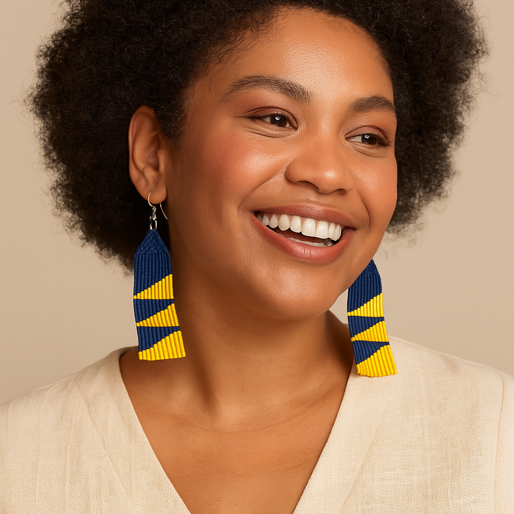 Bliss Beaded Earrings – Navy Blue & Yellow
