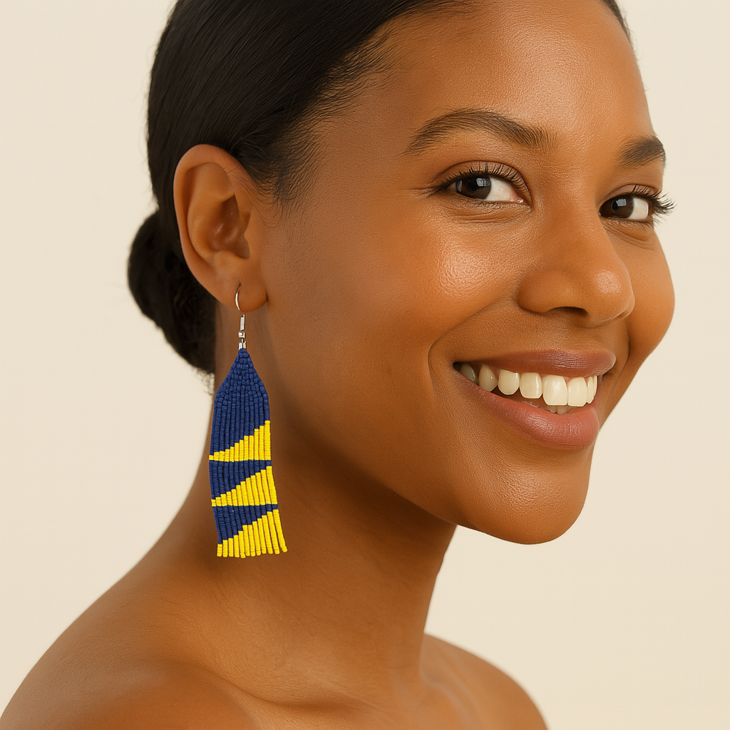 Bliss Beaded Earrings – Navy Blue & Yellow