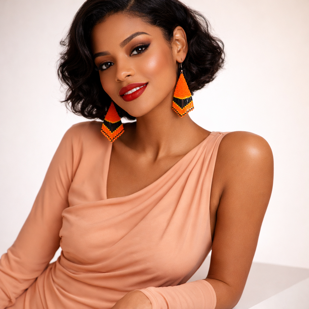 Poise Beaded Earrings – Orange, Black & Yellow