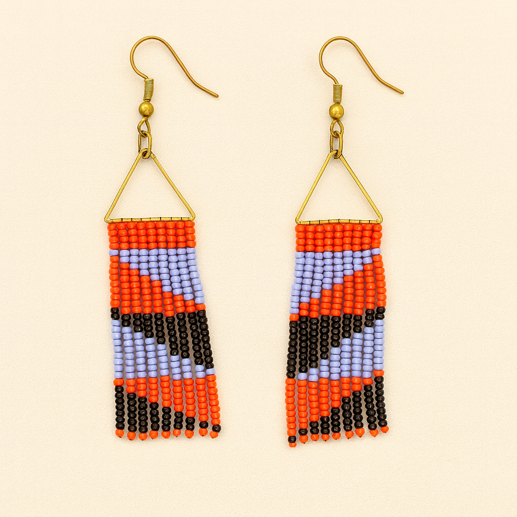 Bliss Beaded Fringe Earrings – Orange, Violet & Black