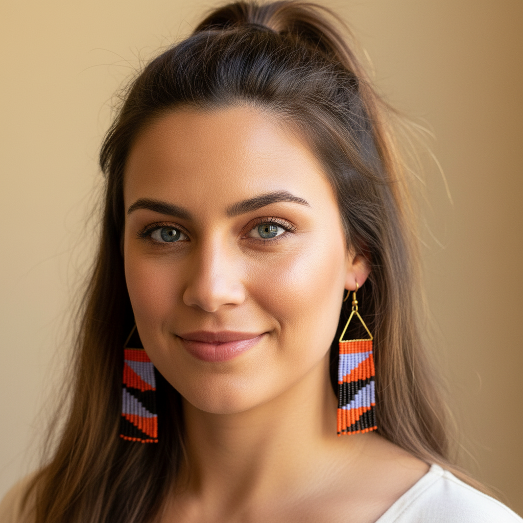 Bliss Beaded Fringe Earrings – Orange, Violet & Black