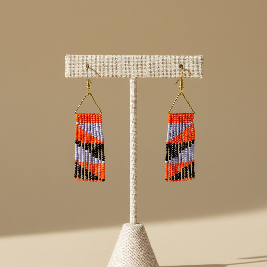Bliss Beaded Fringe Earrings – Orange, Violet & Black