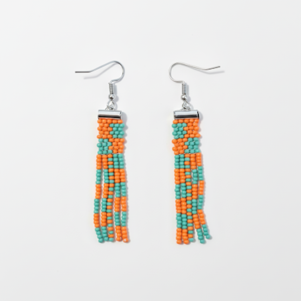 Adorn Linear Fringe Earrings – Orange & Turquoise