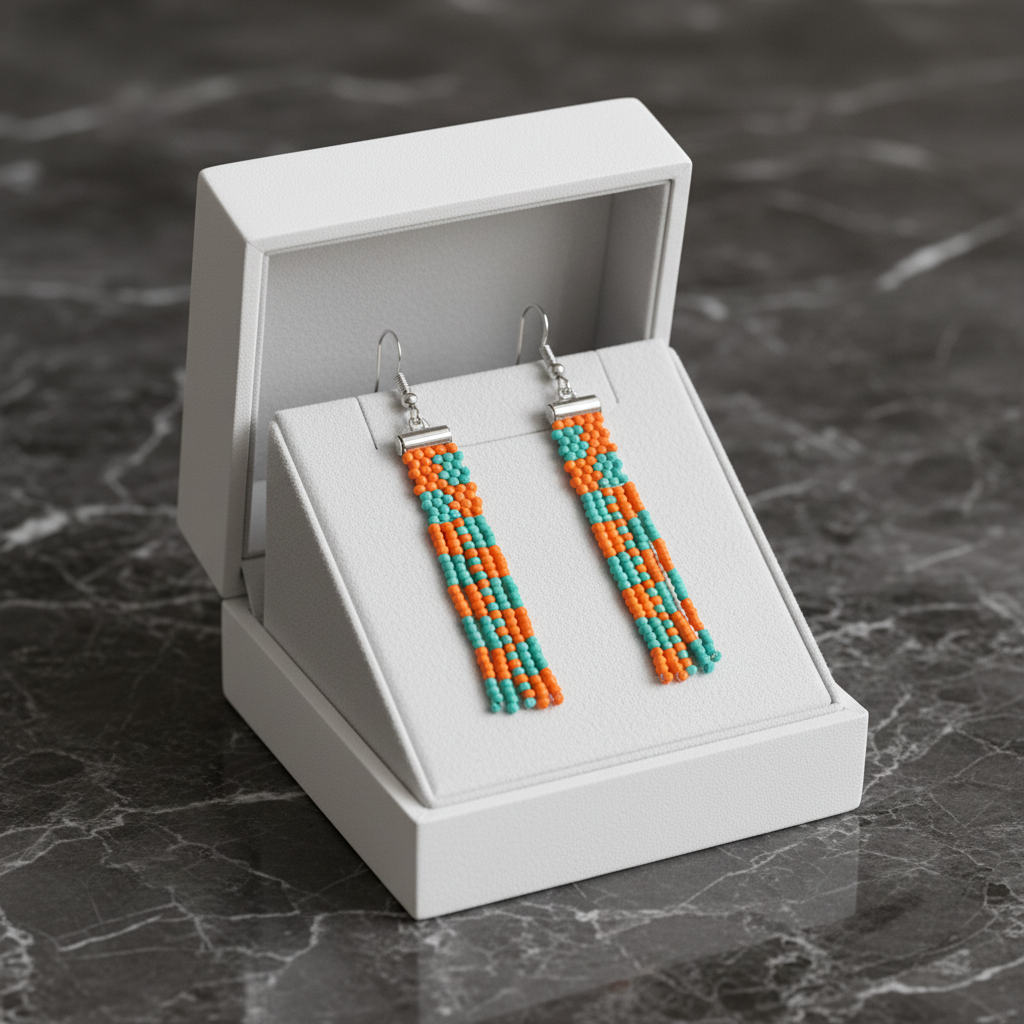 Adorn Linear Fringe Earrings – Orange & Turquoise