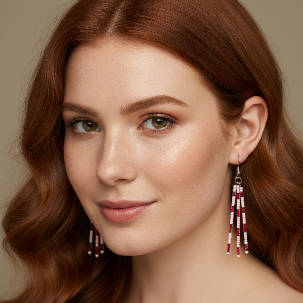 Jael Beaded Pin Earrings – Pink & Burgundy
