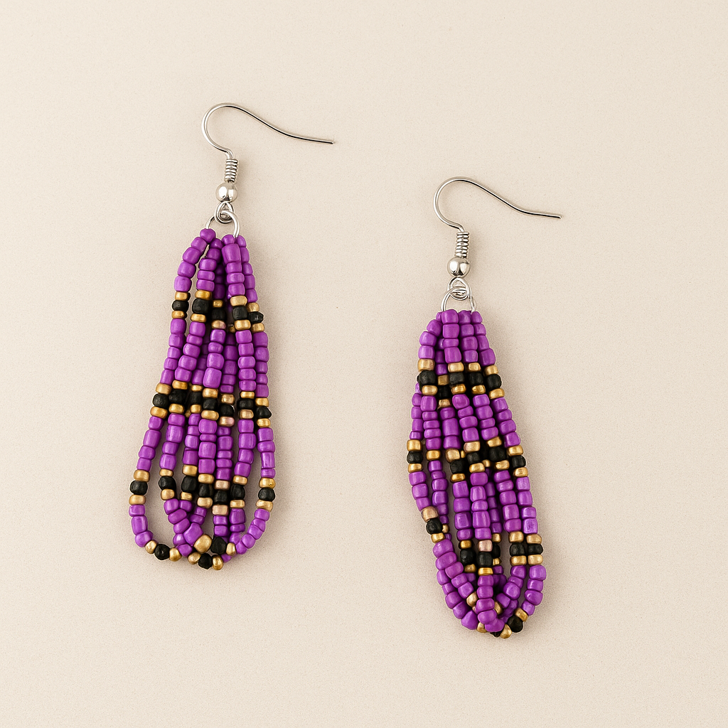 Eti Beaded Dangle Earrings – Purple, Bronze & Black