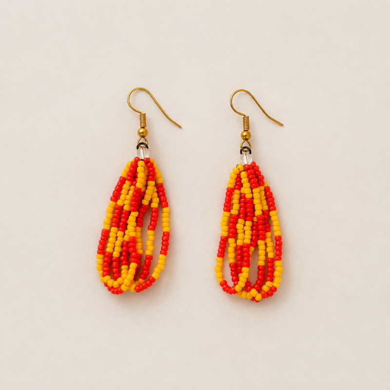 Eti Beaded Dangle Earrings – Yellow & Red
