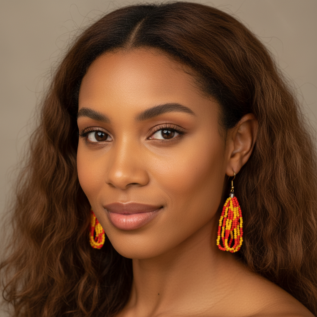 Eti Beaded Dangle Earrings – Yellow & Red
