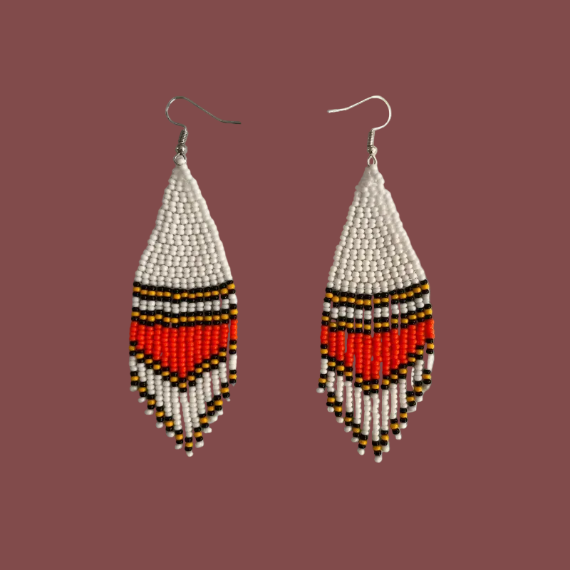 Poise Beaded Earrings – White, Orange, Black & Yellow