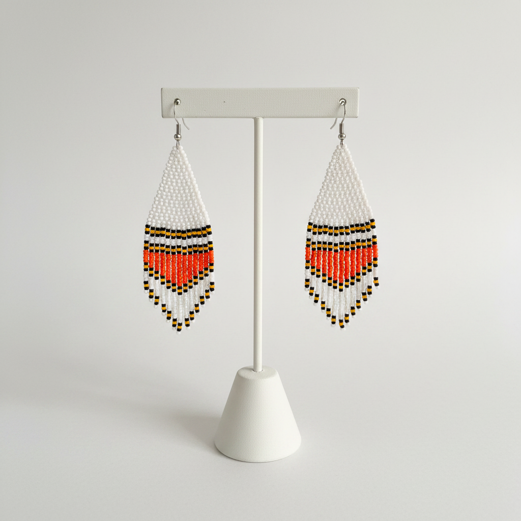 Poise Beaded Earrings – White, Orange, Black & Yellow