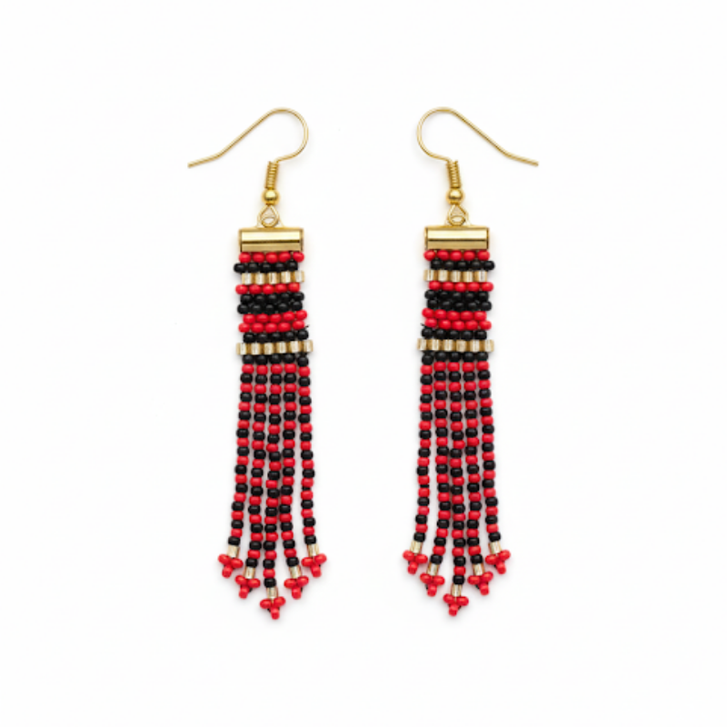 Adorn Linear Fringe Earrings – Red, Black & Gold
