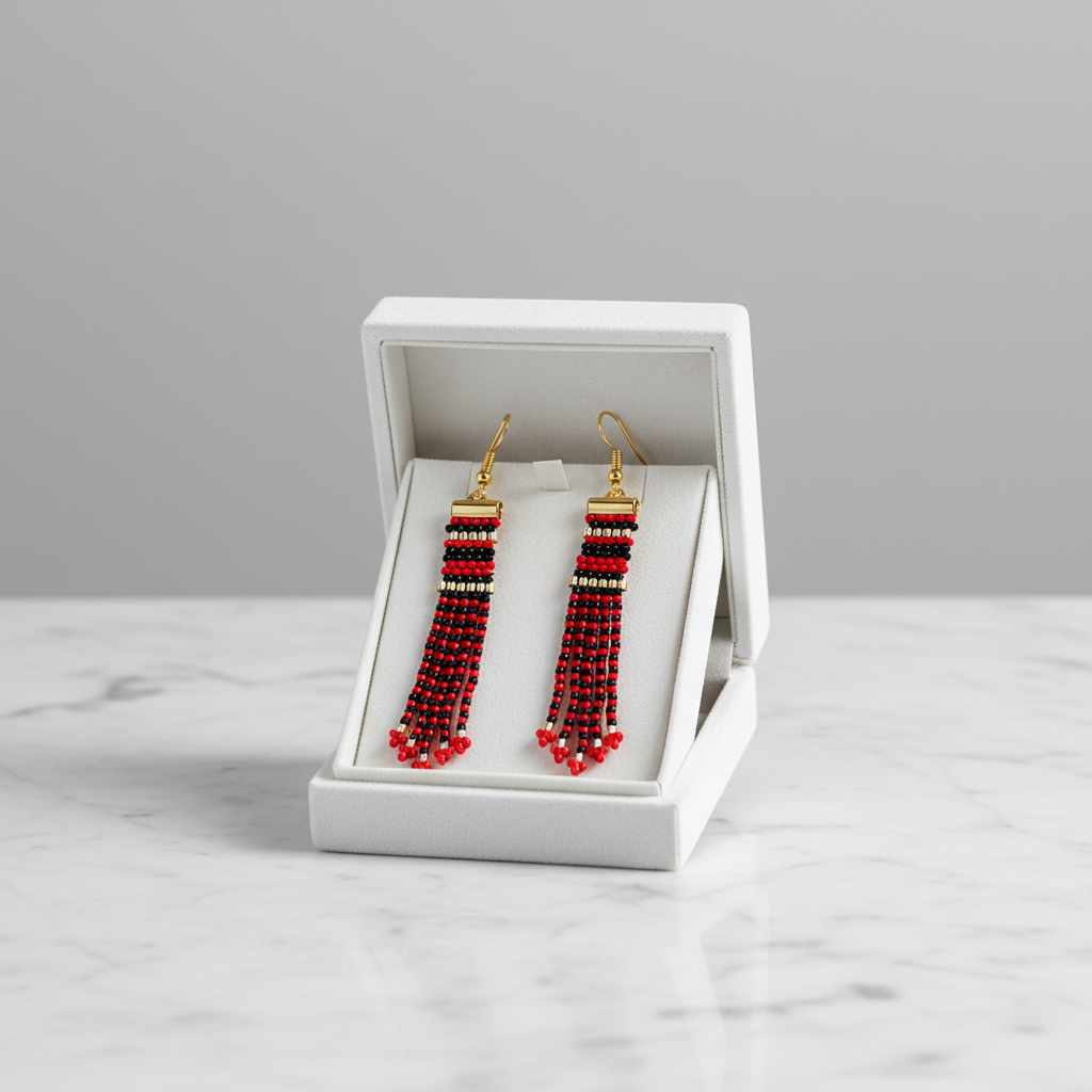 Adorn Linear Fringe Earrings – Red, Black & Gold
