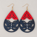 Nida Hand-Painted Wood Dangle Earrings – Red & Navy Blue