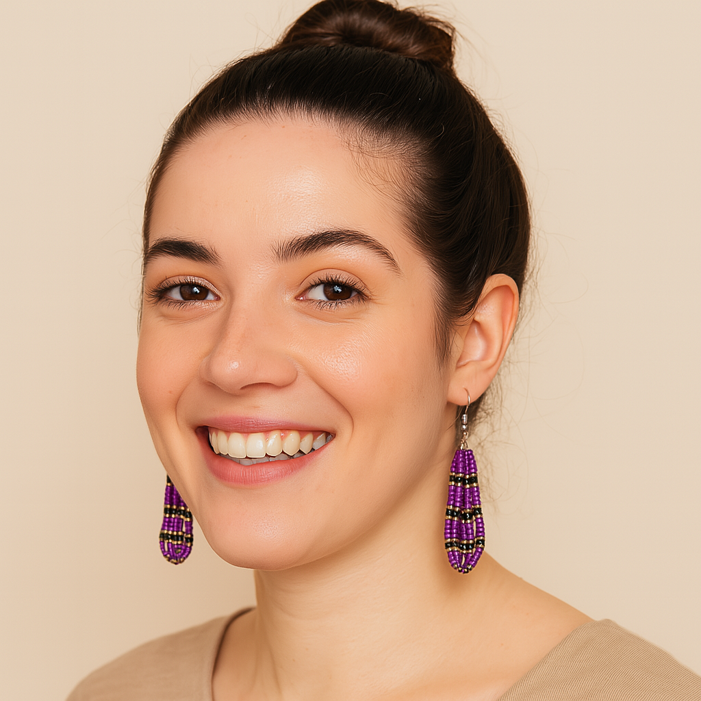 Eti Beaded Dangle Earrings – Purple, Bronze & Black