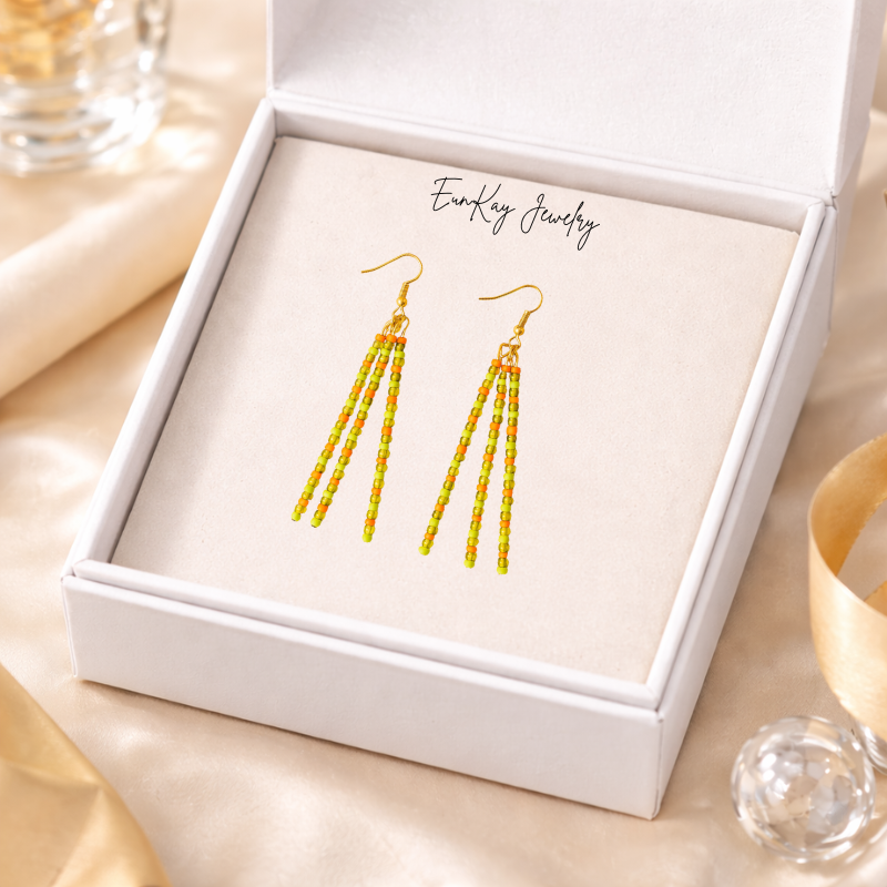 Jael Beaded Pin Earrings – Green & Orange