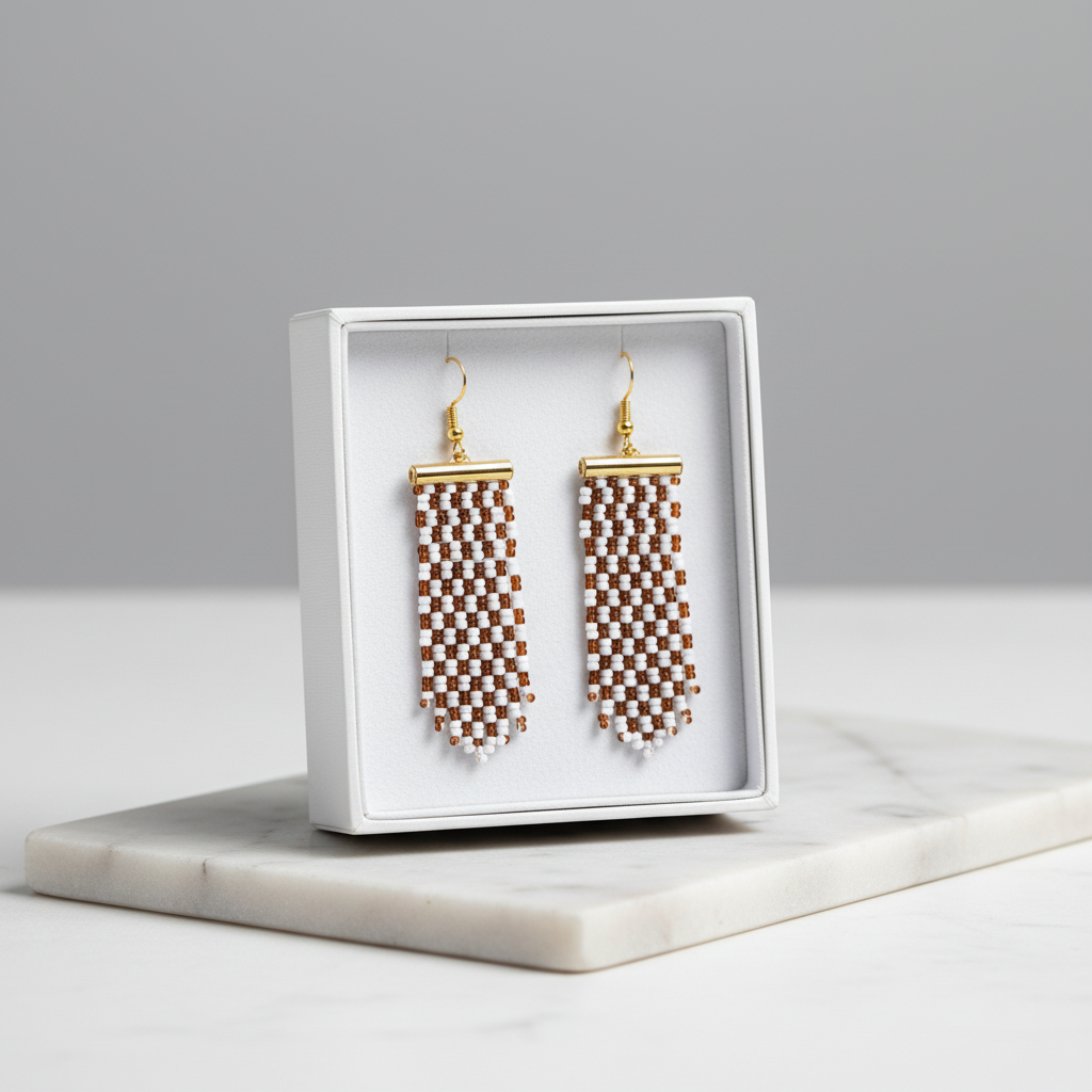 Adorn Linear Fringe Earrings – Topaz & White