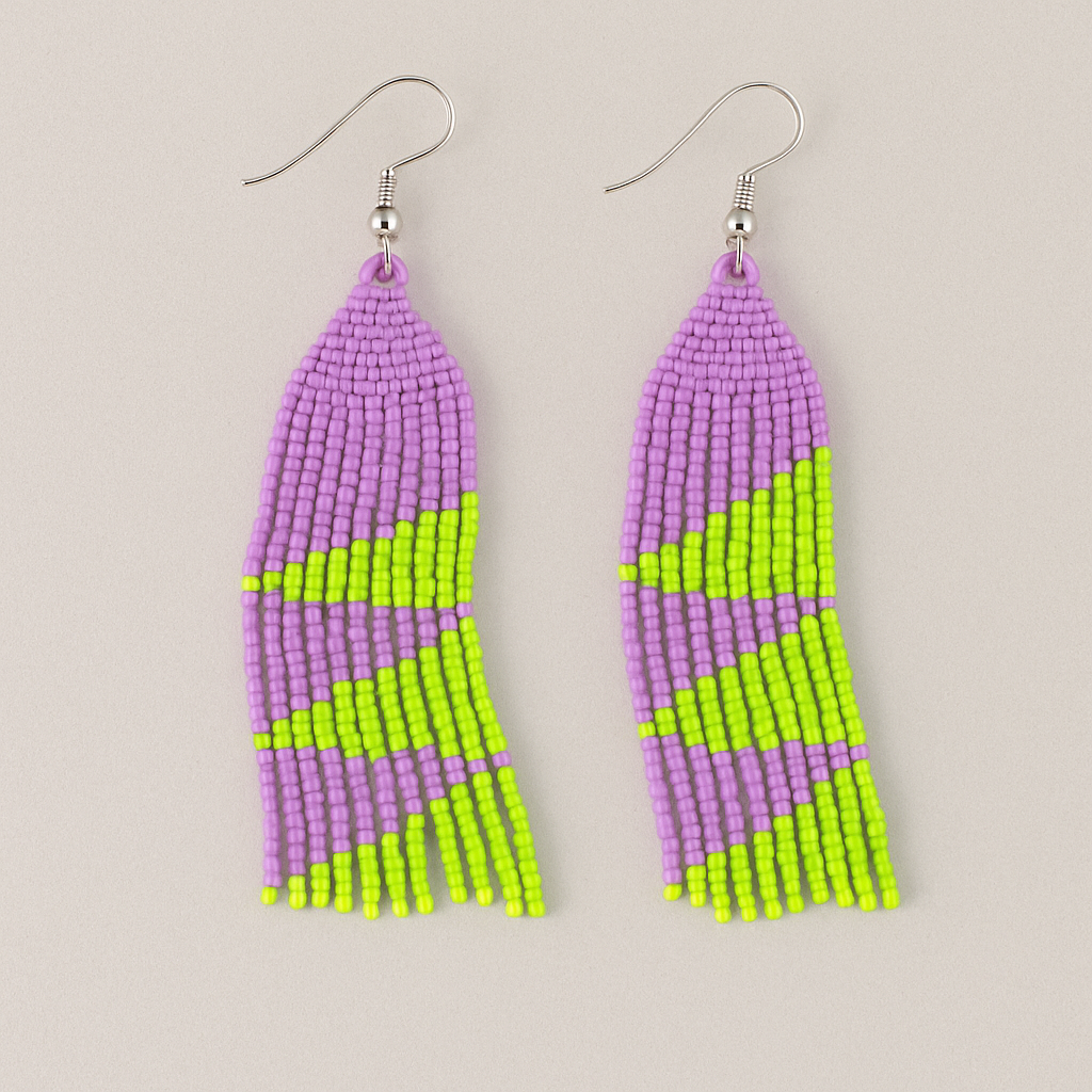 Bliss Beaded Earrings – Purple & Lime Green