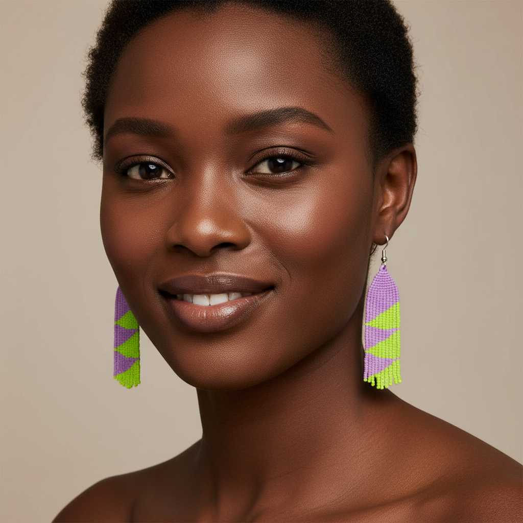 Bliss Beaded Earrings – Purple & Lime Green