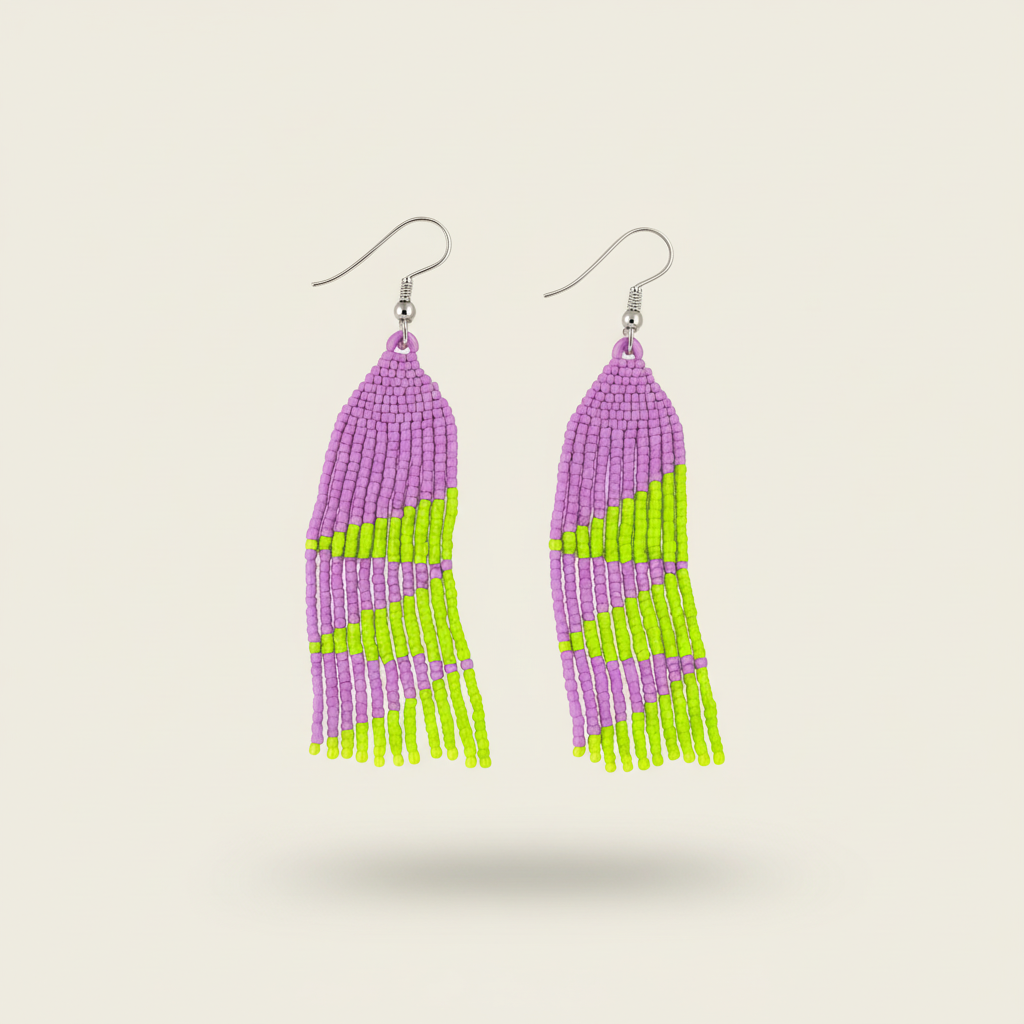 Bliss Beaded Earrings – Purple & Lime Green