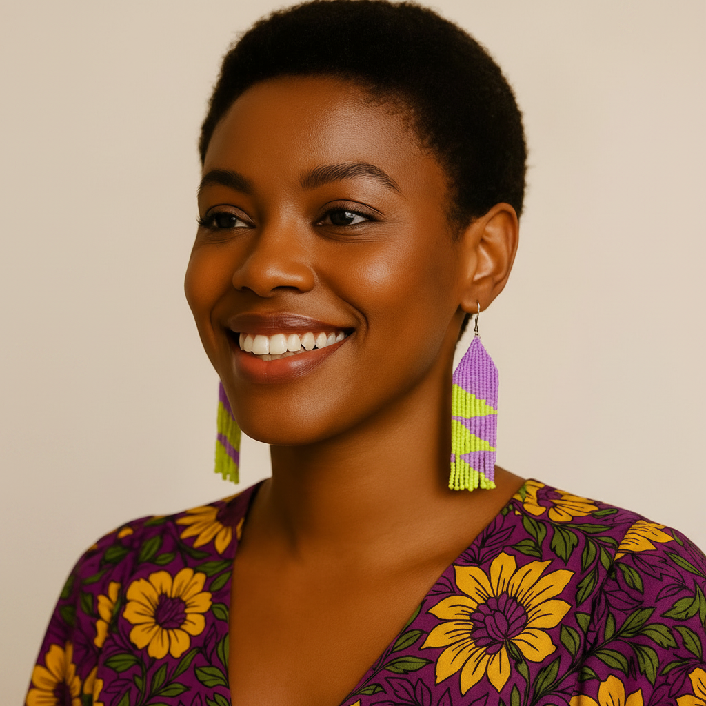 Bliss Beaded Earrings – Purple & Lime Green