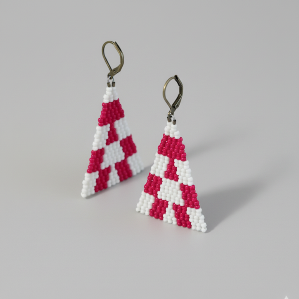 Blitz Drop Earrings – White & Dark Red